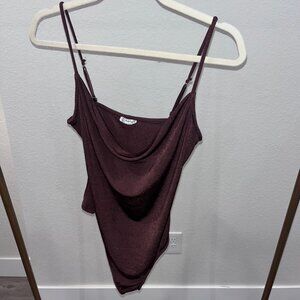 Free People Brown Cowl Neck Bodysuit